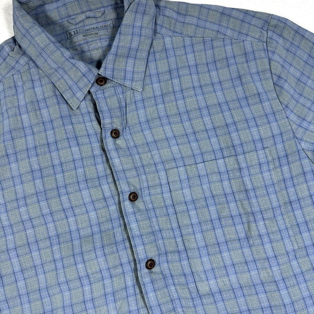 5.11‎ Tactical Series Shirt Mens M Blue Plaid Short Sleeve Button Up Modal Blend